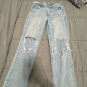 American Eagle Outfitters Light Blue Distressed Straight Leg Jeans